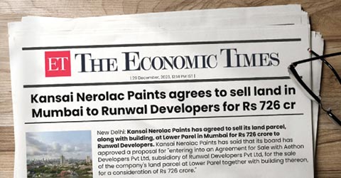 Kansai nerolac paint agrees to sell land in mumabai to Runwal Developers for 726cr