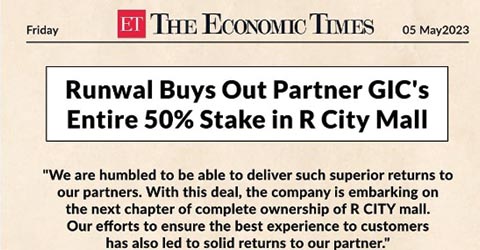 Runwal Buys Out Partenr GIC’S Entire 50% Stake in R City Mall