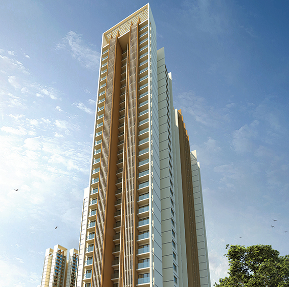 Contemporary high-rise residential tower offering a premium 2 BHK apartment in Thane with modern architecture.