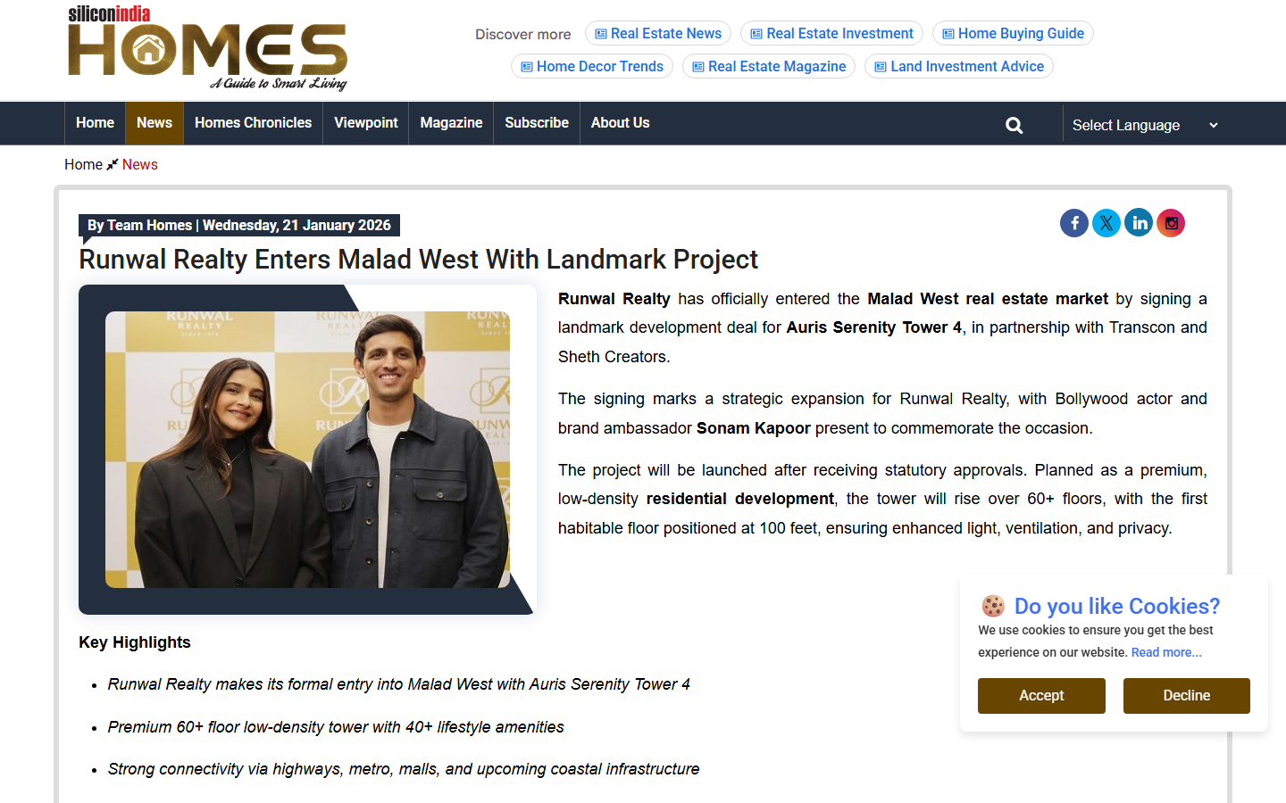 Runwal Realty Enters Malad West With Landmark Project